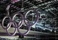 Olympic rings hanging in the ceiling