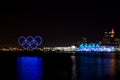 Olympic rings and lit up Canada Place, Vancouver, BC