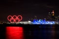 Olympic rings and lit up Canada Place, Vancouver, BC