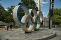 Olympic rings sculpture in Centennial Park in Atlanta, GA Royalty Free Stock Photo