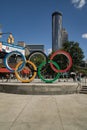 Olympic rings sculpture in Centennial Park in Atlanta, GA Royalty Free Stock Photo