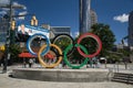 Olympic rings sculpture in Centennial Park in Atlanta, GA Royalty Free Stock Photo