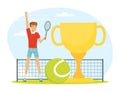 Olympic Sport with Man with Racket Playing Tennis Vector Illustration