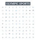 Olympic sports vector line icons set. Track, Field, Swimming, Soccer, Gymnastics, Fencing, Shooting illustration outline Royalty Free Stock Photo