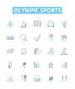 Olympic sports vector line icons set. Track, Field, Swimming, Soccer, Gymnastics, Fencing, Shooting illustration outline Royalty Free Stock Photo