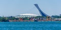 Olympic stadium and Old-Port of Montreal Royalty Free Stock Photo