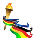 Olympic torch with colour Olympic ribbons. Royalty Free Stock Photo