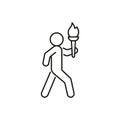 Olympic torch with fire in hands of person, line icon. Burning torch symbol of Olympic games. Competition of athletes in