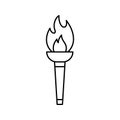 Olympic torch with fire, line icon. Burning Olympic torch symbol of sport games. Competition of athletes in sport for