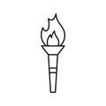 Olympic torch with fire, line icon. Burning torch symbol of Olympic games. Competition of athletes in sport for winning