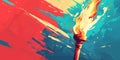 Olympic torch with a flame in hand created with Generative AI technology Royalty Free Stock Photo