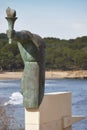 Olympic torch memorial in LEscala. Lampadofor. Mediterranean coast, Spain