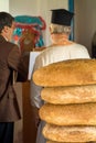 Inside Agios minas chapel the priest blessed the bread for a ceremonie