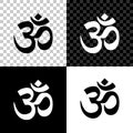 Om or Aum Indian sacred sound icon on black, white and transparent background. Symbol of Buddhism and Hinduism religion