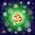 Om or Aum Indian sacred sound. The symbol of the divine triad of Brahma, Vishnu and Shiva. The sign of the ancient mantra. Om sign