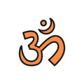 Om or Aum Indian sacred sound symbol, mantra flat color line icon. Royalty Free Stock Photo