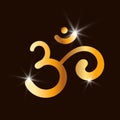 Om,Aum,sacred sound,primordial mantra,word of power,pictogram, symbol.Hand-drawn golden sign of yoga,meditation,sacredness, Royalty Free Stock Photo