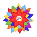 Om, Aum, sacred sound, primordial mantra, word of power, pictogram, symbol .Hand-drawn sign of yoga with petals. Isolated