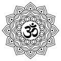 Om or Aum in Sanskrit in the Hindu and Vedic tradition - a sacred sound, the original mantra, the `word of power`