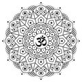 Om or Aum in Sanskrit in the Hindu and Vedic tradition - a sacred sound, the original mantra, the `word of power`