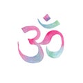 Om, Aum - symbol of Hinduism. Watercolor hand drawn sign OM,