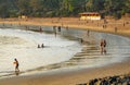 OM BEACH,GOKARNA,KARNATAKA/INDIA-FEBUARY 2ND, 2018:The setting sun clips a hill of rocks