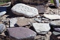 Om mani Padma Hums engraved on stones, Ladakh, Jammu and Kashmir, India. Royalty Free Stock Photo