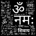 OM NAMAH SHIVAYA. OM NAMAH SHIVAYA mantra motivational typography poster on colorful background with floral pattern. Yoga and