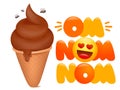 Om nom nom comic cartoon card. Icecream cone with poop