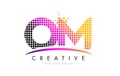 OM O M Letter Logo Design with Magenta Dots and Swoosh