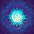 Om a Sacred mantra and a symbol of Hinduism. Decorative floral background Royalty Free Stock Photo