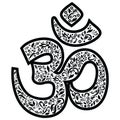 Om sign representing God, Creation, and the Oneness of all creation used in Buddhist and Hindu religions in black and white with Royalty Free Stock Photo