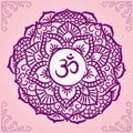 Om sign. Sahasrara sketch icon. The seventh crown, parietal chakra. Vector purple line symbol. Sacral meditation