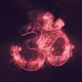 Om symbol. Hindu religion. Abstract night sky background. Royalty Free Stock Photo