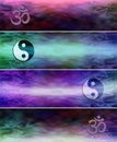 4 Om Yin Yang Symbol holistic website banners Royalty Free Stock Photo