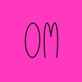 Om. Yoga illustration with lettering. Meditation, buddhism and hinduism theme. Handwritten word on pink background by ink. Modern