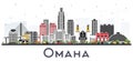 Omaha Nebraska City Skyline with Color Buildings Isolated on White