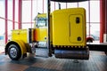 OMAHA, NEBRASKA - FEBRUARY 24, 2010 - Yellow Peterbilt 379 semi truck displayed at IOWA 80 Truckstop