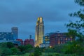 Omaha Nebraska First National Bank building with skyline at dusk