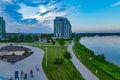 Omaha Nebraska Riverfront condominium as the sun sets Royalty Free Stock Photo