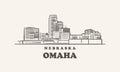 Omaha skyline, nebraska drawn sketch usa city