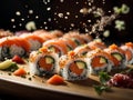 Omakase, Japanese cuisine, sushi roll, nigiri, and sashimi, cinematic advertising