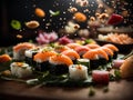 Omakase, Japanese cuisine, sushi roll, nigiri, and sashimi, cinematic advertising