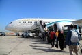 Oman air, muscat, Oman, 28 September 2017, flight transfer loading outside airplane at the airport daytime