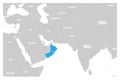 Oman blue marked in political map of South Asia and Middle East. Simple flat vector map Royalty Free Stock Photo