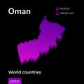 Oman 3D map. Stylized neon simple digital isometric striped vector Map of Oman is in violet colors on tblack background