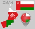Oman flag, map and map pointer Royalty Free Stock Photo