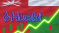 Oman Flag with Neon Light Effect Huobi Logo Radial Blur Effect Fabric Texture 3D Illustration