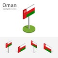 Oman flag, vector set of 3D isometric flat icons