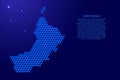 Oman map from 3D classic blue color cubes isometric abstract concept, square pattern, angular geometric shape, glowing stars.